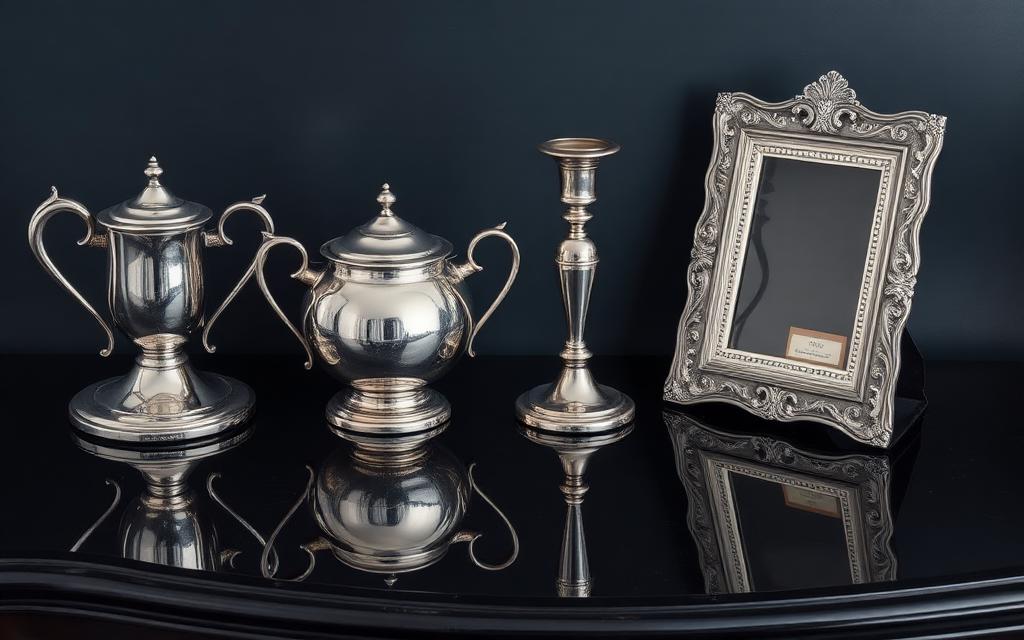 Zilveren voorwerpen en sieraden op een rustige ondergrond
