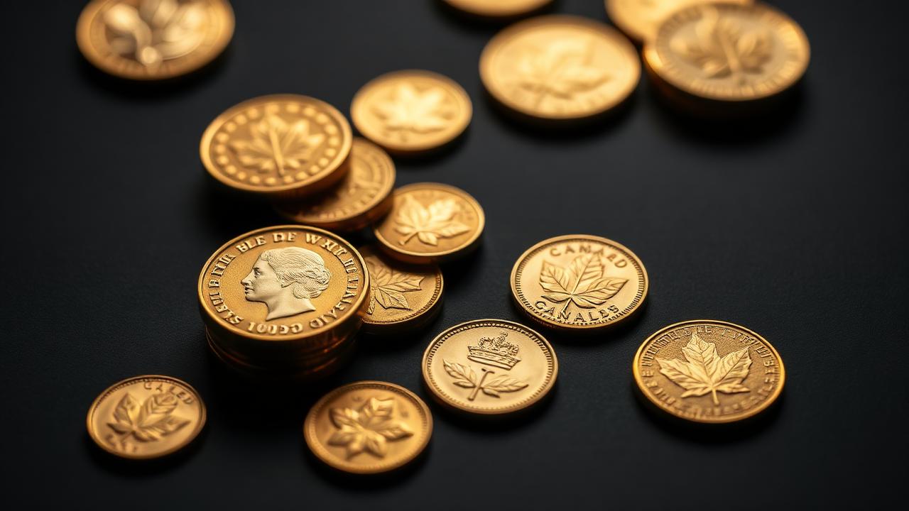Collectie gouden munten op donker oppervlak
